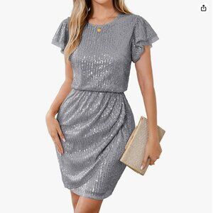GRACE KARIN Sparkly Sequin Cap Sleeve Party Cocktail Holiday Dress (Grey, XL)